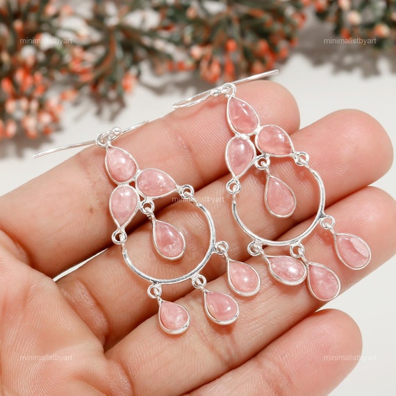 Rose Quartz Drop Earrings: Sterling Silver Gemstone Dangle Jewelry