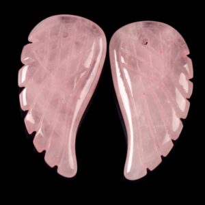 G0685 Two 30mm Carved Rose Quartz Angel Wing Earrings Beads (both Sides Carved)