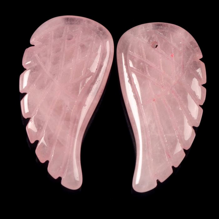 G0685 Two 30mm Carved Rose Quartz Angel Wing Earrings Beads (both Sides Carved)