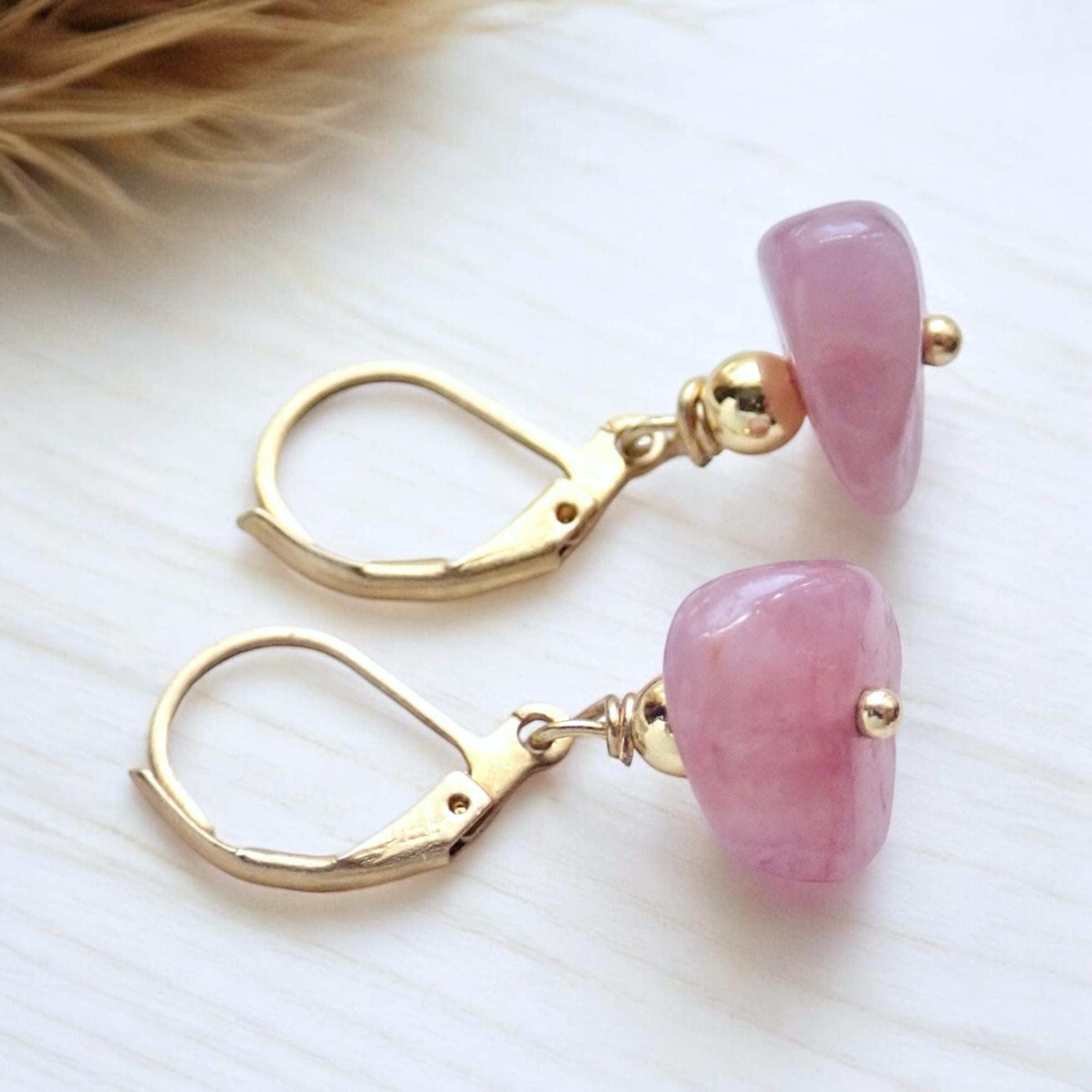 Rose Quartz Earrings, Gemstone Dangle Earrings, Rose Quartz Jewelry,pink Gemstone Earrings,gift For Her, Minimalist Dangles, Gold Filled