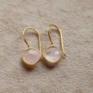 Handmade Rose Quartz 925 Sterling Silver Dangle Earrings