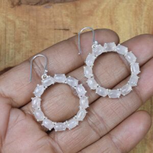 Handmade Rose Quartz 925 Sterling Silver Earrings: Elegant Gemstone Jewelry