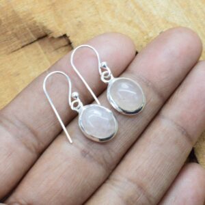 Handmade Rose Quartz 925 Sterling Silver Hook Earrings