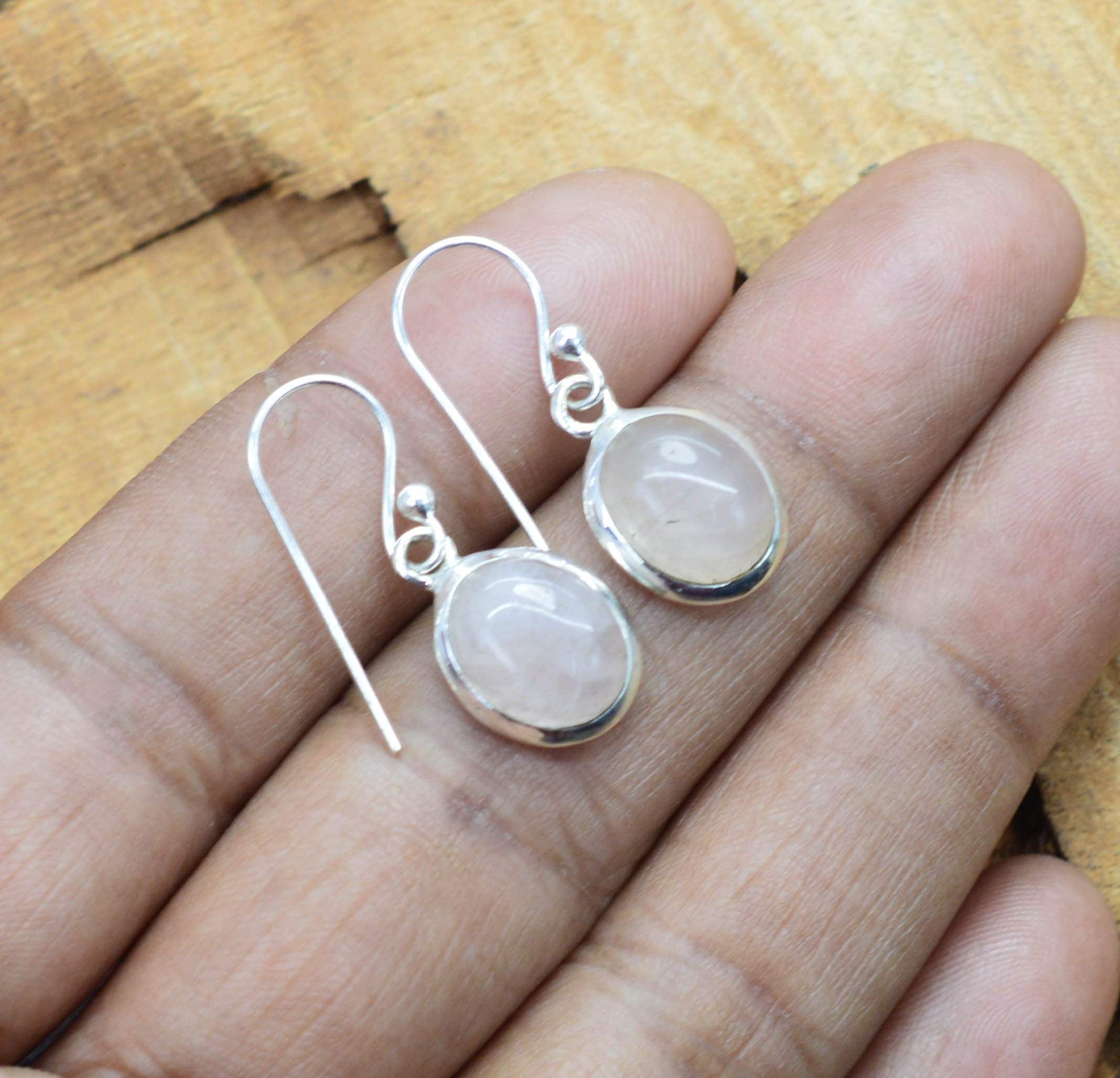 Handmade Rose Quartz 925 Sterling Silver Hook Earrings Handmade Rose Quartz 925 Sterling Silver Hook Earrings