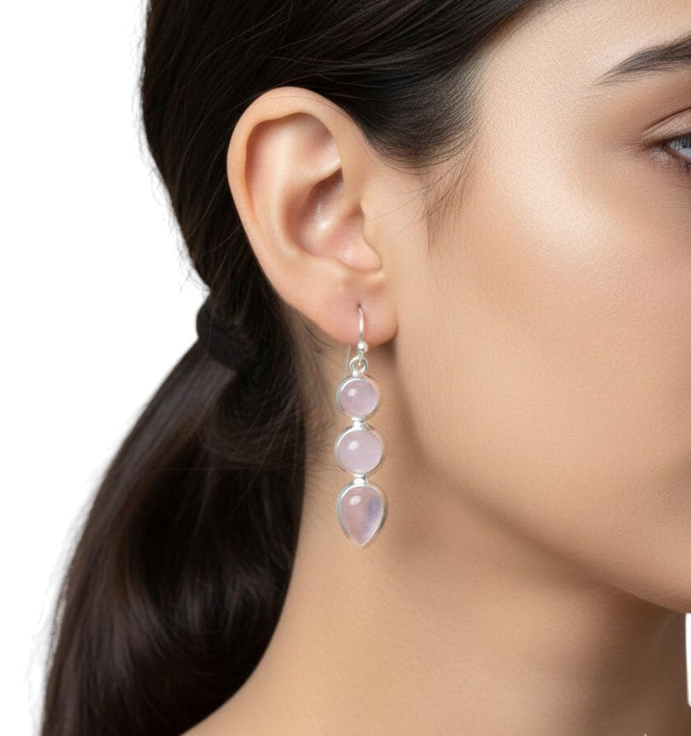 Handmade Rose Quartz 925 Sterling Silver Dangle Earrings