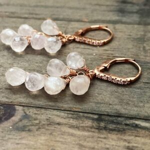 Handmade Rose Quartz Cascade Earrings: Rose Gold Leverbacks