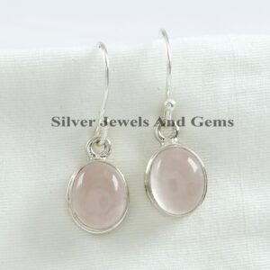 Handmade Oval Rose Quartz Earring, 925 Sterling Silver Earrings: Capricorn Birthstone