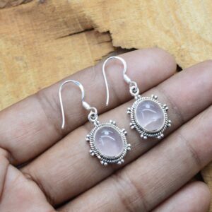 Handmade Rose Quartz Sterling Silver Hook Earrings