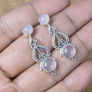 Handmade Rose Quartz Stud Earrings: 925 Sterling Silver, Gemstone Jewelry