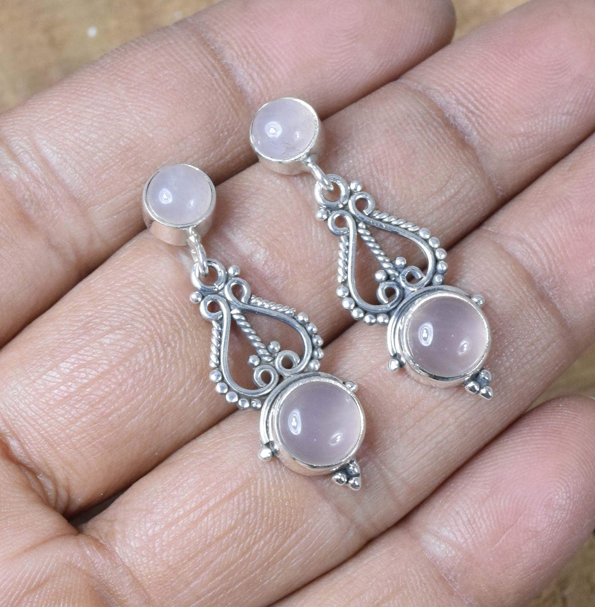 Handmade Rose Quartz Stud Earrings: 925 Sterling Silver, Gemstone Jewelry Handmade Rose Quartz Stud Earrings: 925 Sterling Silver, Gemstone Jewelry