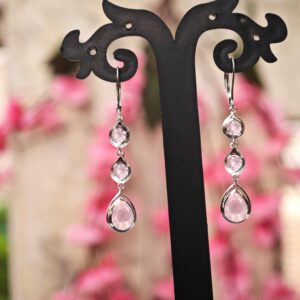 Natural Rose Quartz Dangle Drop For Women 925 Silver Rose Quartz Statement Earrings Art Deco Long Wedding Earrings Multi Gemstone Earrings