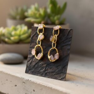 Natural Rose Quartz Gemstone Earrings Forming Earrings Dangle Earrings Drop Earrings Minimal Jewelry Vintage Earrings Gift Items