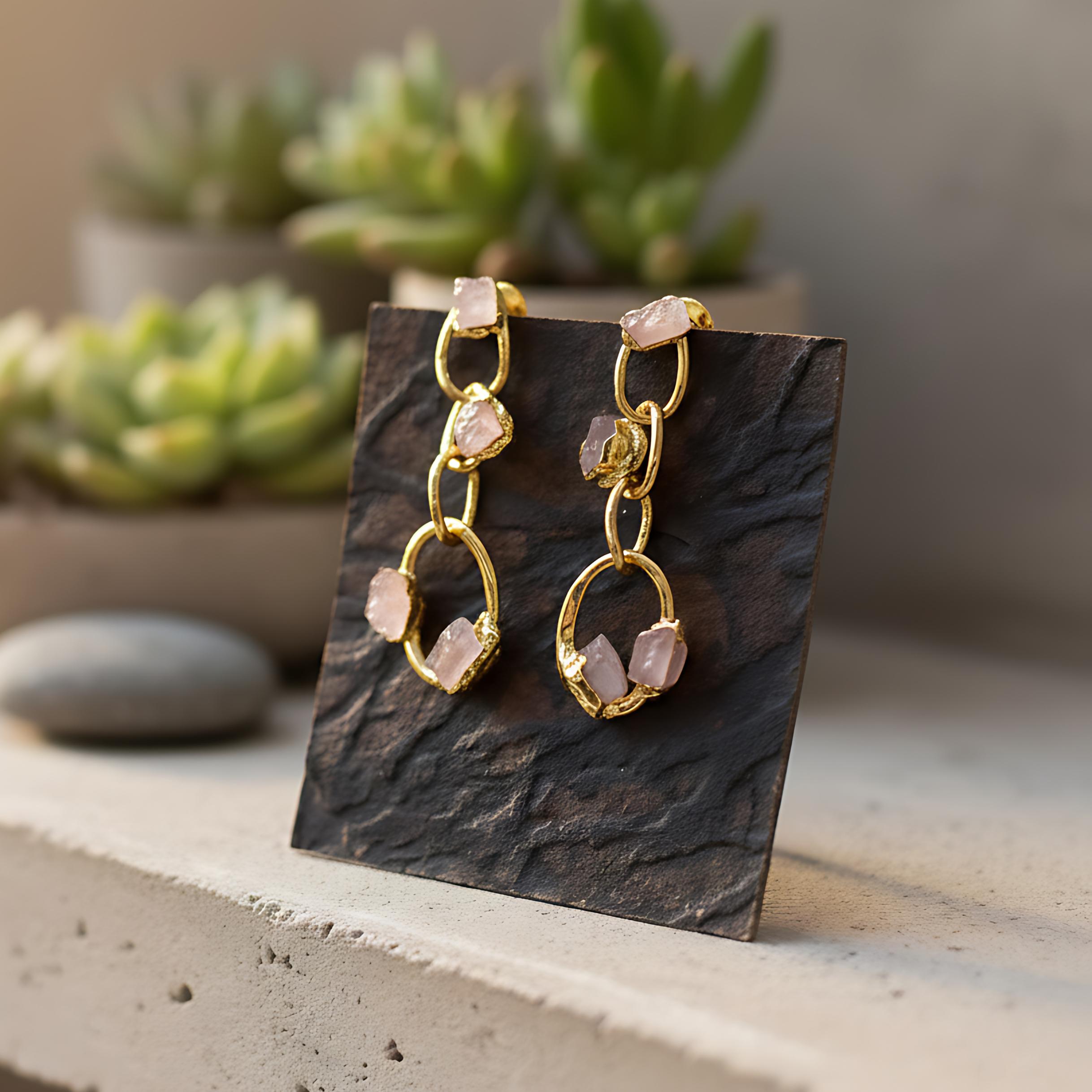Natural Rose Quartz Gemstone Earrings Forming Earrings Dangle Earrings Drop Earrings Minimal Jewelry Vintage Earrings Gift Items