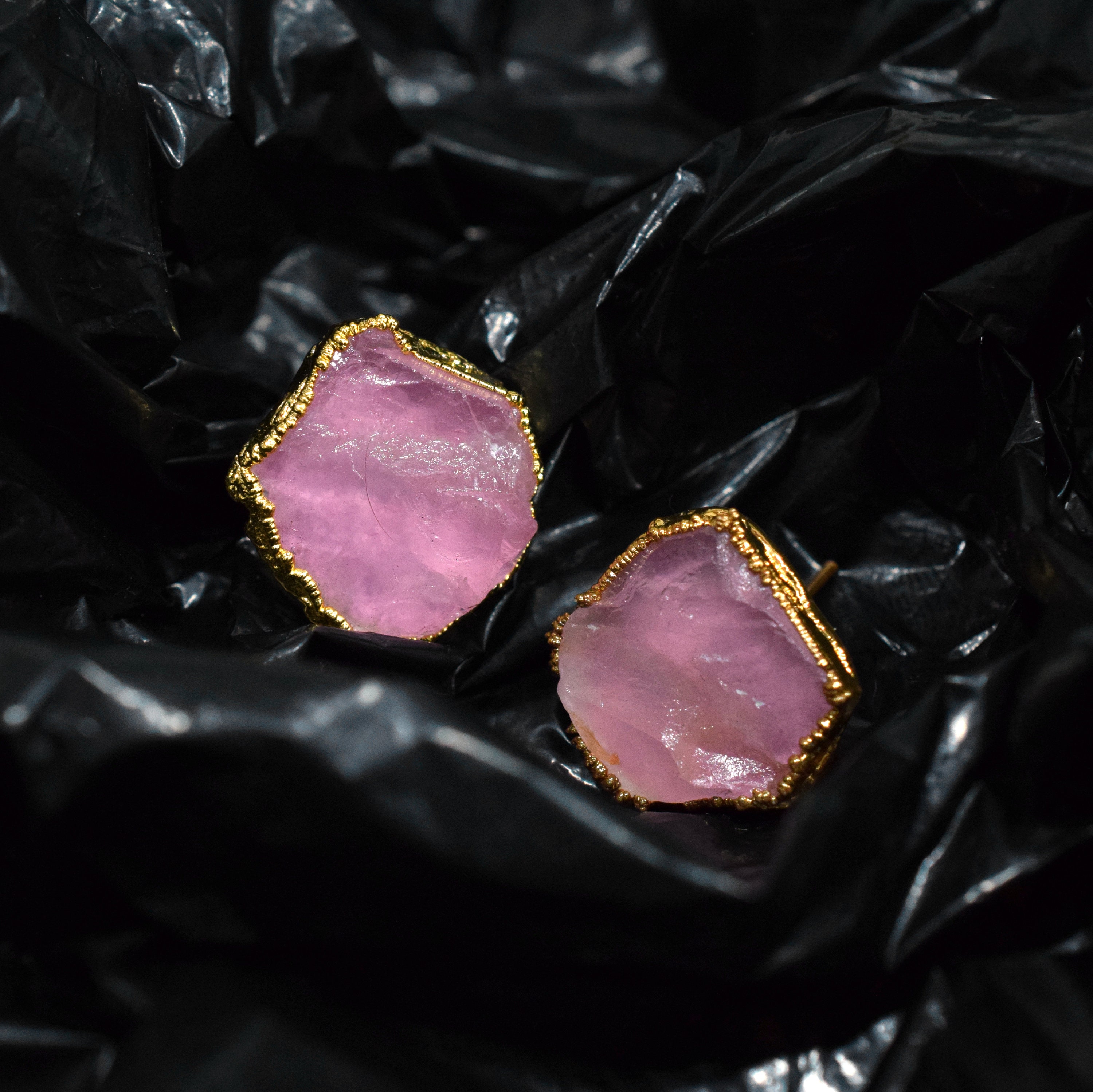 Natural Rose Quartz Gemstone Stud Earrings Dainty Earrings 15mm Stud Statement Earrings Quartz Stud Gifts For Her Tiny Earrings