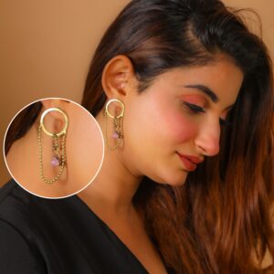 Natural Raw Rose Quartz Gemstone Earrings \ Dangle Earrings \ Hanging Chain Earrings \ Raw Stone Jewelry \ Minimal Earrings \ Gift For her