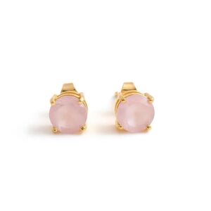 Natural Rose Quartz Stud Earrings: Round Sterling Silver Studs, Handmade Prong Minimalist Studs