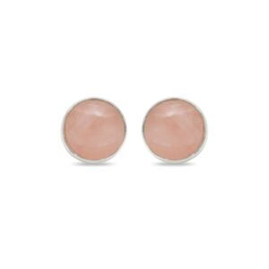 Natural Rose Quartz Studs, Round Cabochon Earrings, 925 Sterling Silver, Gift For Her Natural Rose Quartz Studs, Round Cabochon Earrings, 925 Sterling Silver, Gift For Her