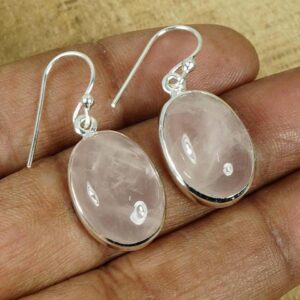Rose Quartz Earrings: Oval Gemstone, 925 Sterling Silver