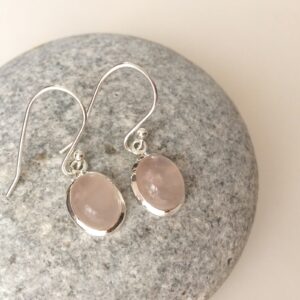 Oval Rose quartz earrings, Natural Rose quartz sterling silver earrings, dangle gem earrings, Oval pink stone earrings, Rose quartz set
