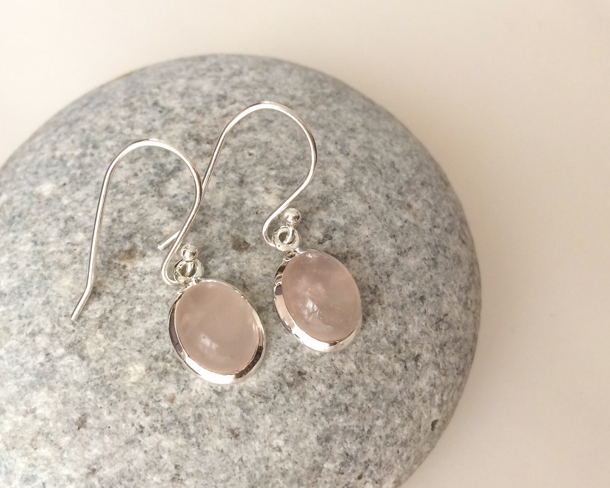 Oval Rose Quartz Earrings, Natural Rose Quartz Sterling Silver Earrings, Dangle Gem Earrings, Oval Pink Stone Earrings, Rose Quartz Set