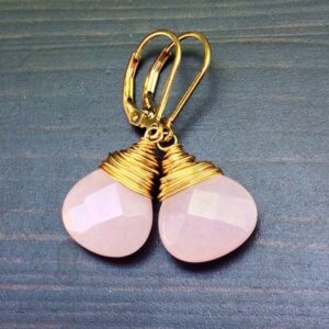 Petite Rose Quartz Earrings: Wire Wrapped Sterling Silver Or Gold Fill