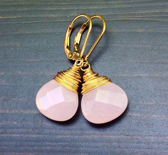 Petite Rose Quartz Earrings: Wire Wrapped Sterling Silver Or Gold Fill Petite Rose Quartz Earrings: Wire Wrapped Sterling Silver Or Gold Fill