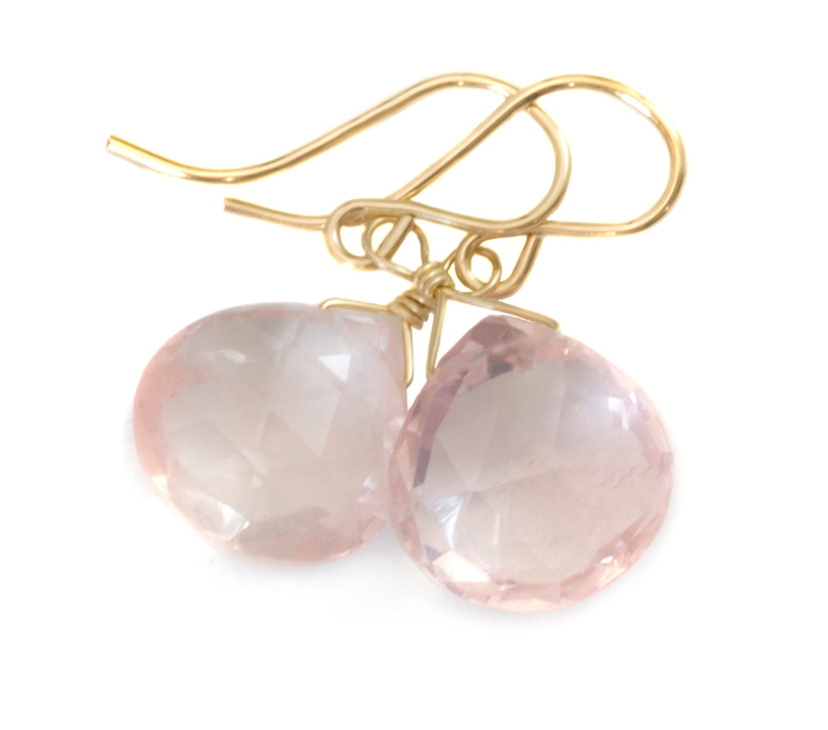Rose Quartz Earrings Pink Dainty Heart Teardrop Dangle Sterling Silver Or 14k Solid Gold Or Filled Classic Faceted Simple Everyday