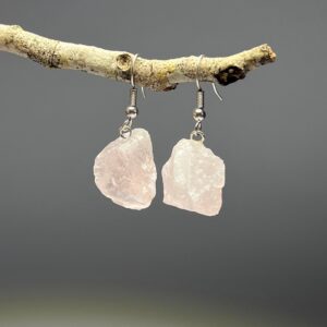 Raw Rose Quartz Dangle Earrings: Sterling Silver, Rough Gemstone