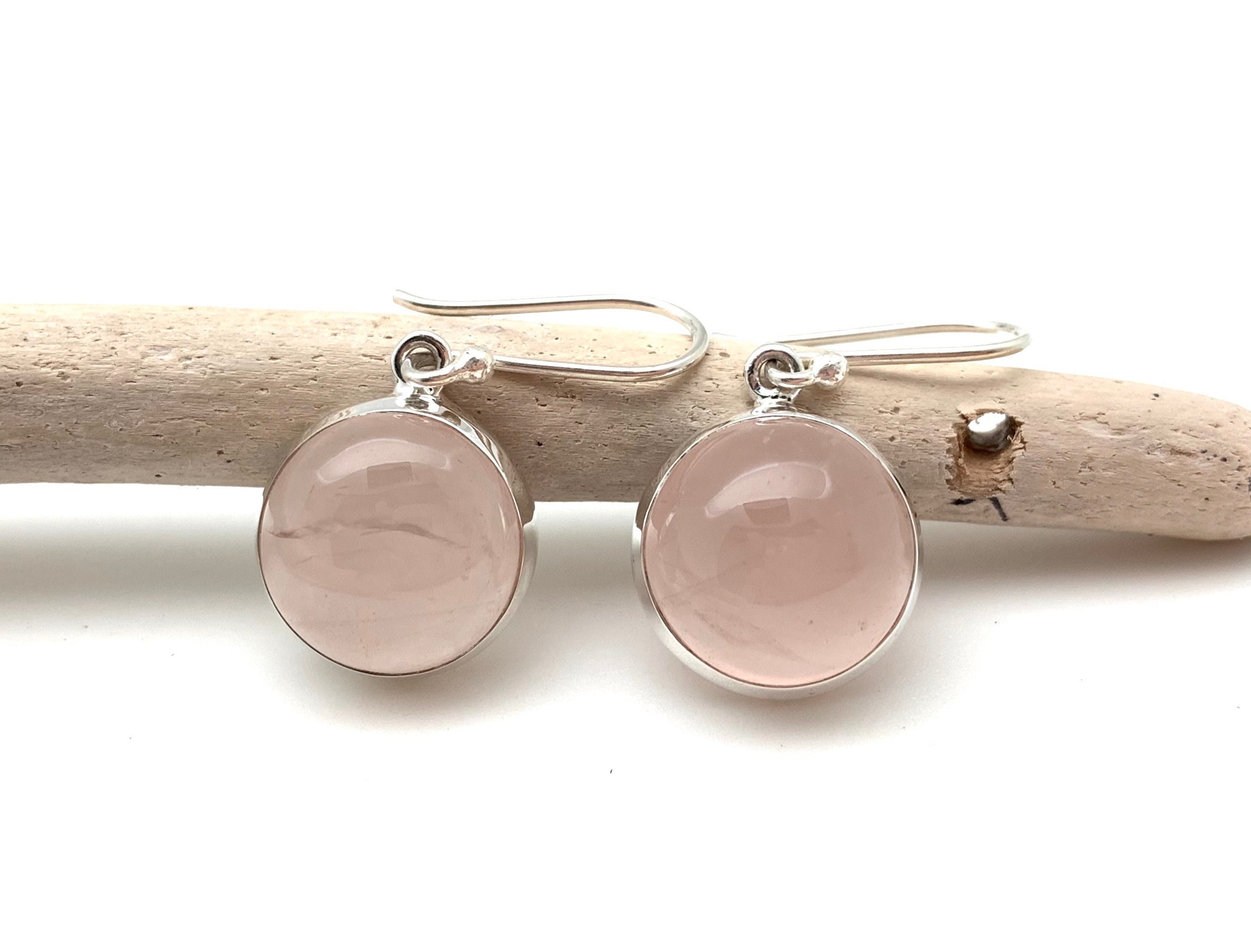 Rose Quartz Sterling Silver Dangly Earrings - Ice Pink Quartz