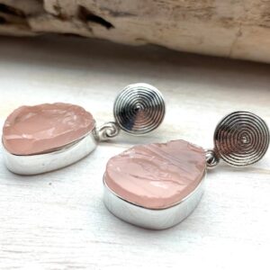 Raw Rose Quartz Sterling Silver Post Earrings