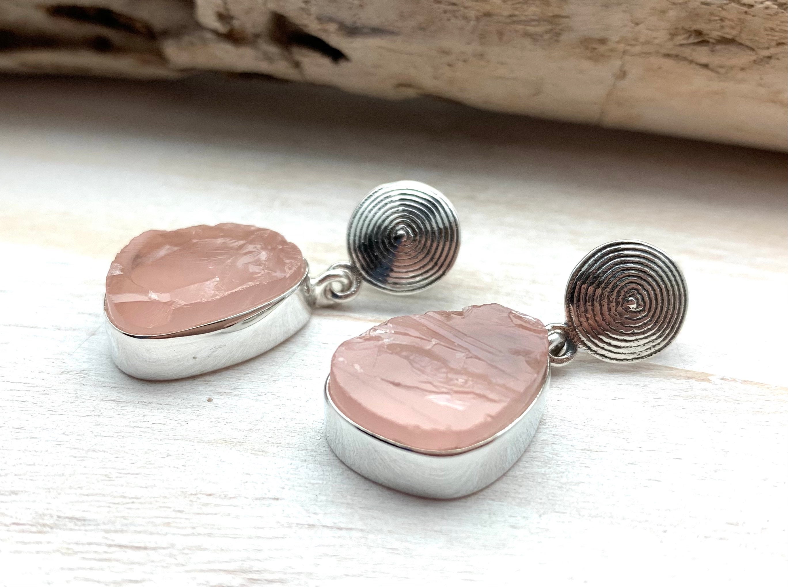 Raw Rose Quartz Sterling Silver Post Earrings