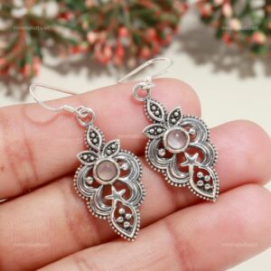 Rose Quartz Sterling Silver Dangle Earrings: Bezel Set Gemstone Jewelry