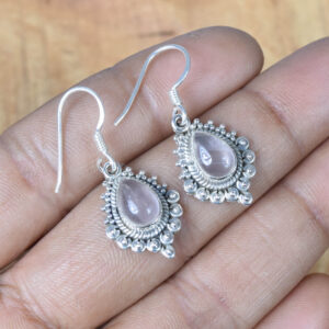 Rose Quartz Sterling Silver Earrings: Teardrop Gemstone Jewelry