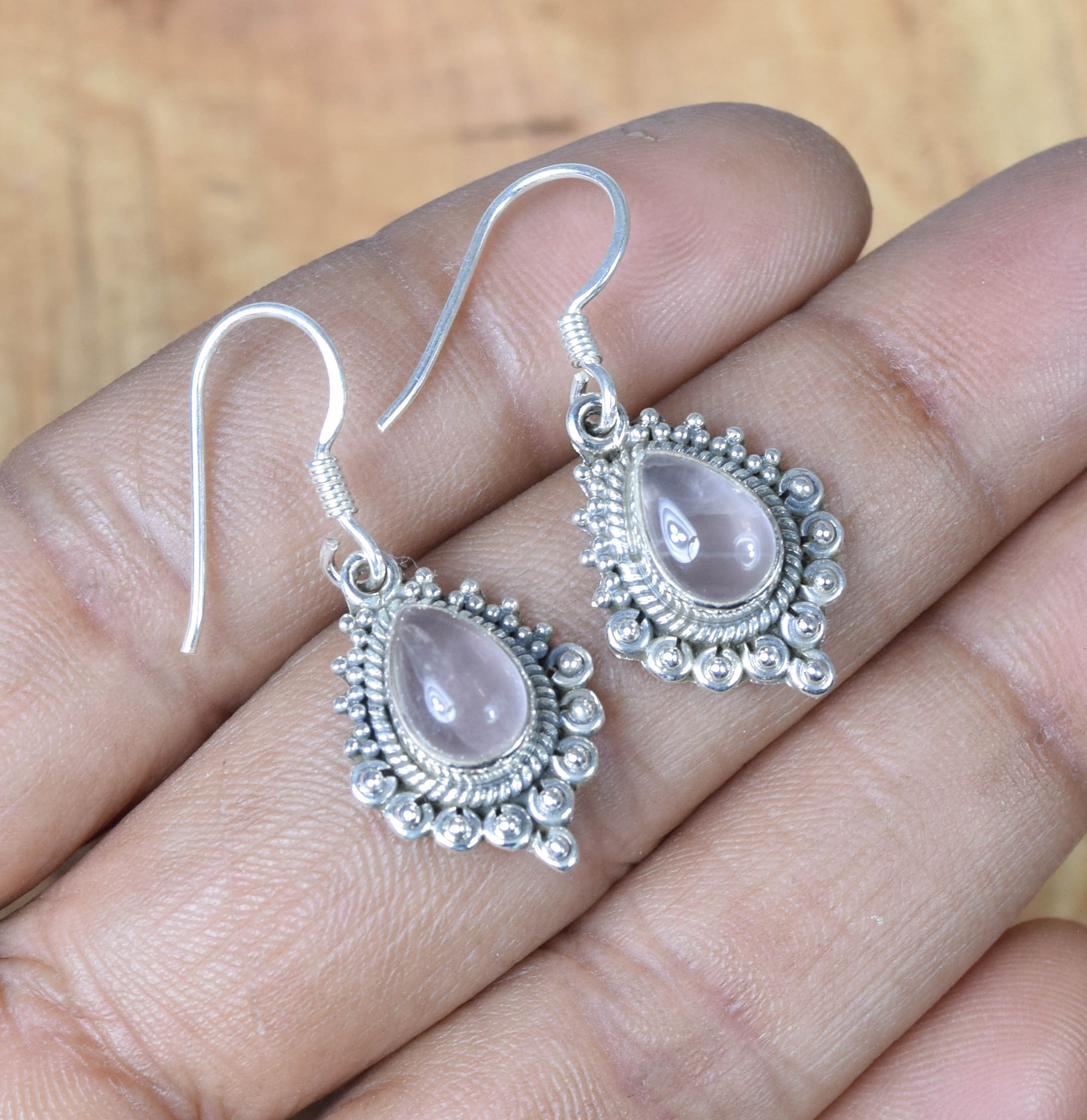 Rose Quartz Sterling Silver Earrings: Teardrop Gemstone Jewelry