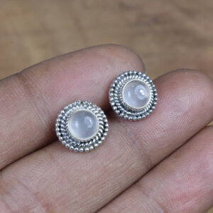 Rose Quartz Sterling Silver Stud Earrings, Round Gemstone (6mm)