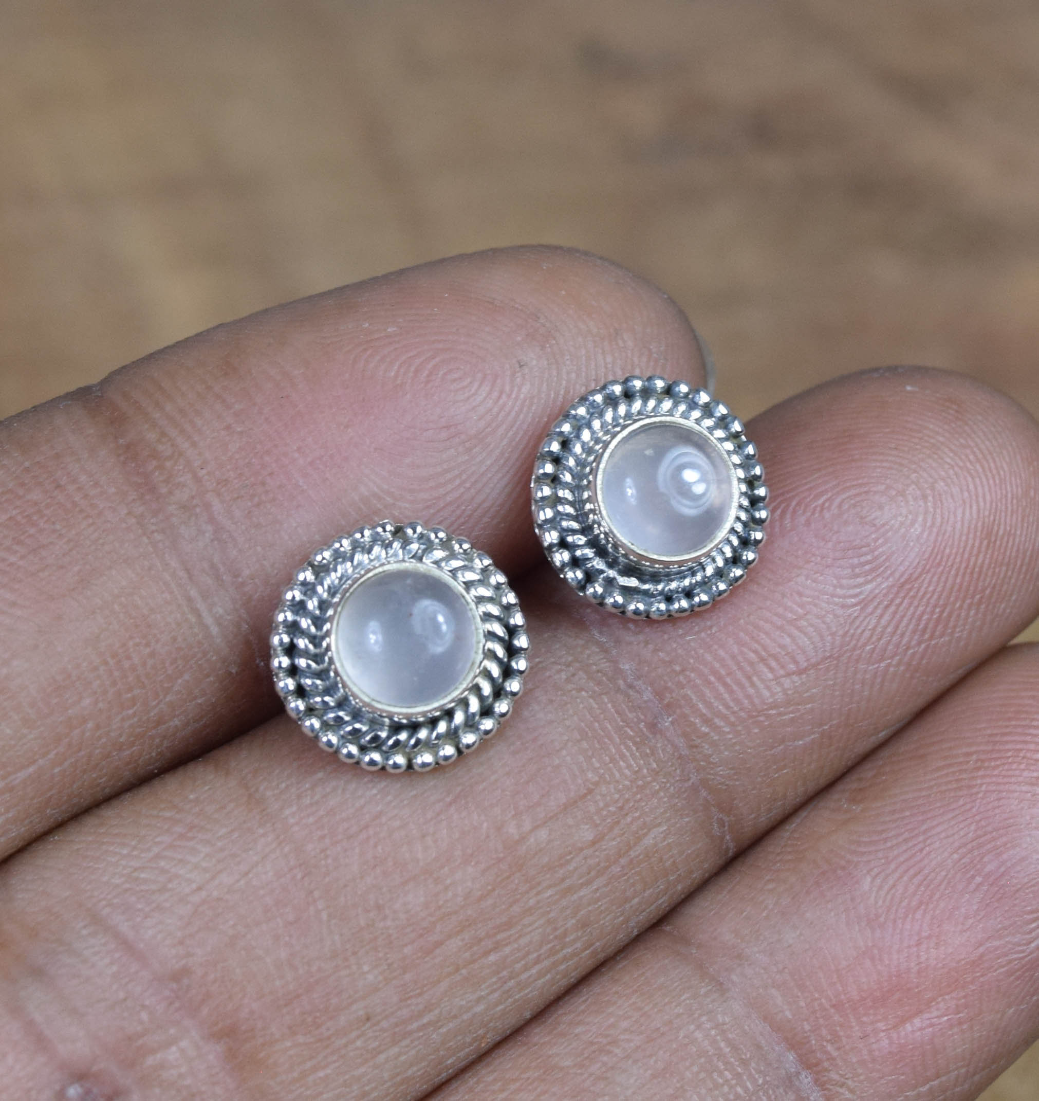Rose Quartz Sterling Silver Stud Earrings, Round Gemstone (6mm) Rose Quartz Sterling Silver Stud Earrings, Round Gemstone (6mm)