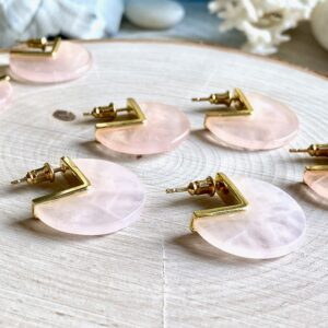 Rose Quartz Earrings, Stone Hoop Earrings, Rose Quartz Jewelry, Statement Earrings, Pink Crystal Earrings,bridesmaids Gifts, Wedding Jewelry