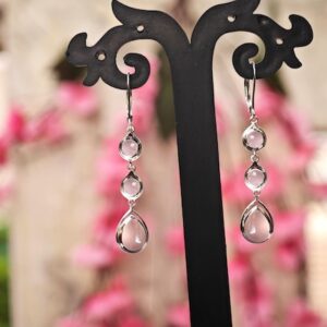 Vintage Rose Quartz Earrings For Women 925 Silver Rose Quartz Statement Earrings Multi Gemstone Earrings Unique Dangle Drop Earrings For Her
