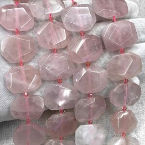 18×23mm Natural Faceted Rose Quartz Cuboid Nugget Spacer Loose Beads,rose Quartz Rectangle Beads,slab Rose Quartz Beads