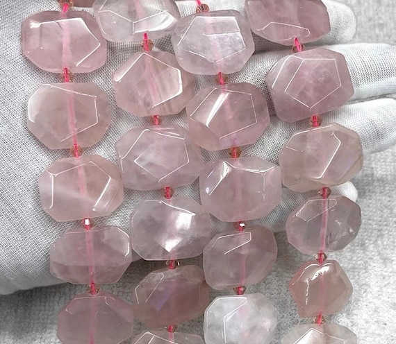 18×23mm Natural Faceted Rose Quartz Cuboid Nugget Spacer Loose Beads,rose Quartz Rectangle Beads,slab Rose Quartz Beads