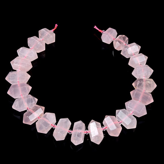 29x14-25x11mm Natural Madagascar Rose Quartz Gemstone Gradated Center Drilled Faceted Points Beads 15.5 Inch Full Strand (80016554-s17)
