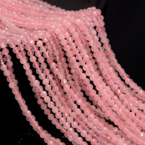 2MM Rose Quartz Gemstone Pink Micro Faceted Round Grade Aaa Beads 15.5inch BULK LOT 1,6,12,24 and 48  (80010203-A193)