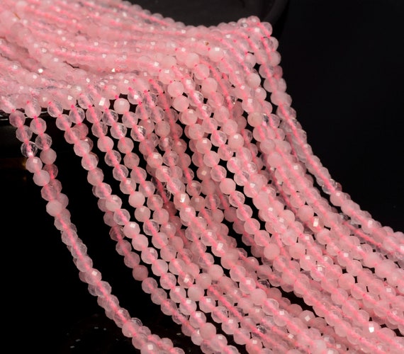 2mm Rose Quartz Gemstone Pink Micro Faceted Round Grade Aaa Beads 15.5inch Bulk Lot 1,6,12,24 And 48  (80010203-a193)