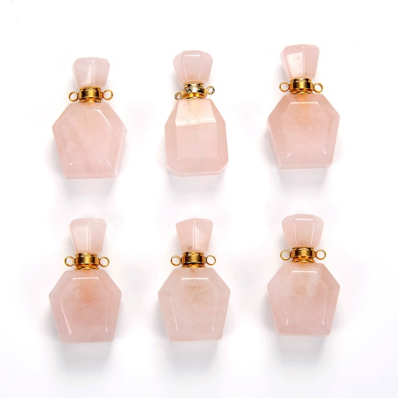 34x19x13mm Natural Rose Quartz Gemstone Perfume Bottle Pendant Faceted, Essential Oil Bottle Beads 1 Bead (80017227-p70)