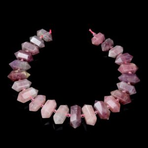 35x12-25x12MM Natural Madagascar Rose Quartz Gemstone Gradated Center Drilled Faceted Points Beads 15.5 inch Full Strand (80016727-S18)