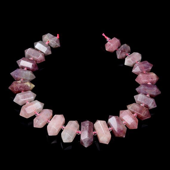35x12-25x12mm Natural Madagascar Rose Quartz Gemstone Gradated Center Drilled Faceted Points Beads 15.5 Inch Full Strand (80016727-s18)
