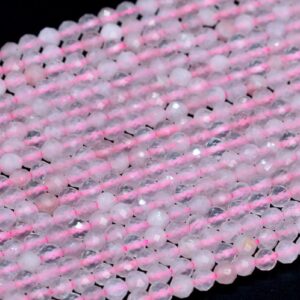 3MM Rose Quartz Beads Grade AAA Genuine Natural Gemstone Full Strand Faceted Round Loose Beads 15" Bulk Lot Options (107682-2505)
