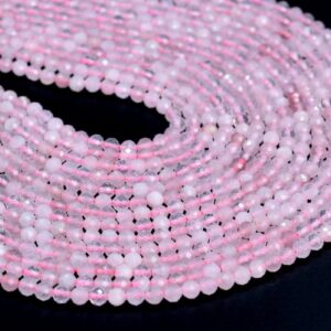 4MM Rose Quartz Beads Grade AAA Genuine Natural Gemstone Half Strand Faceted Round Loose Beads 7.5" Bulk Lot Options (107683h-2505)