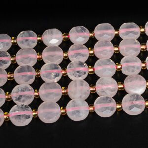 8MM Light Pink Rose Quartz Beads Grade AA Genuine Natural Gemstone Faceted Coin Loose Beads 15"/7.5" Bulk Lot Options