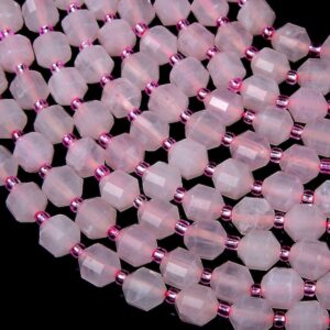 8MM Natural Madagascar Rose Quartz Gemstone Grade AAA Faceted Prism Double Point Cut Loose Beads BULK LOT 1,2,6,12 and 50 (D28)